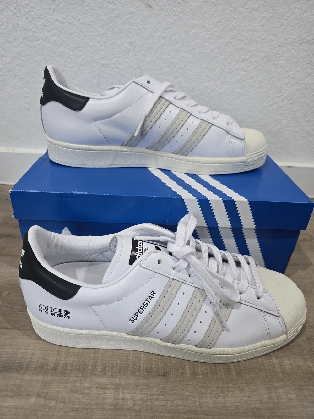 adidas Superstar Leather Sneakers - White with Black Heel